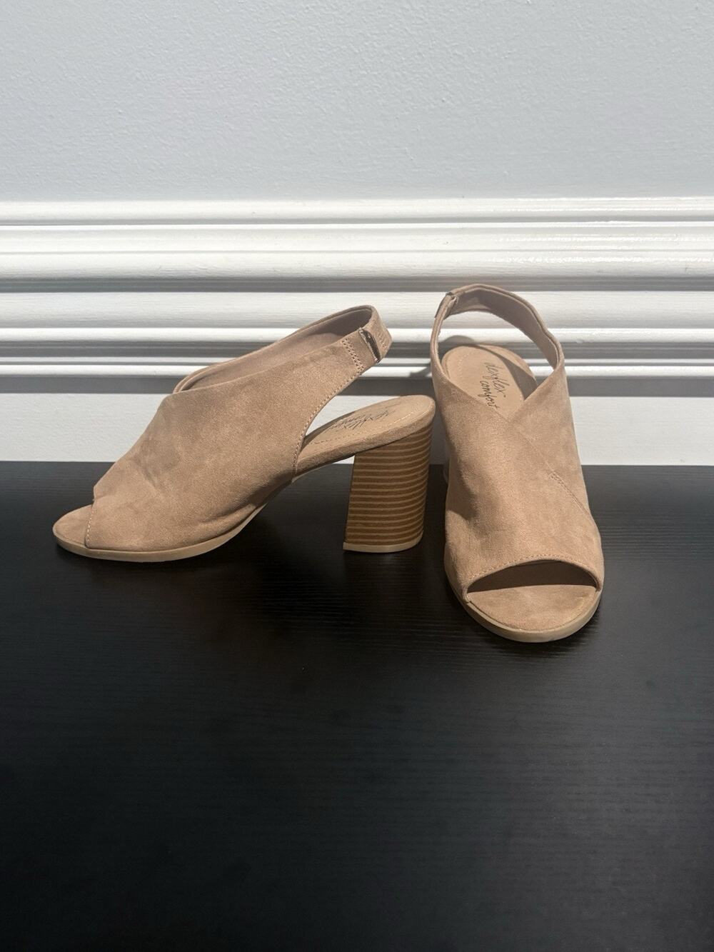 Dex Flex Comfort Women's Brown Suede 3" Open Toe Slip On Mule High Heels, Size 7